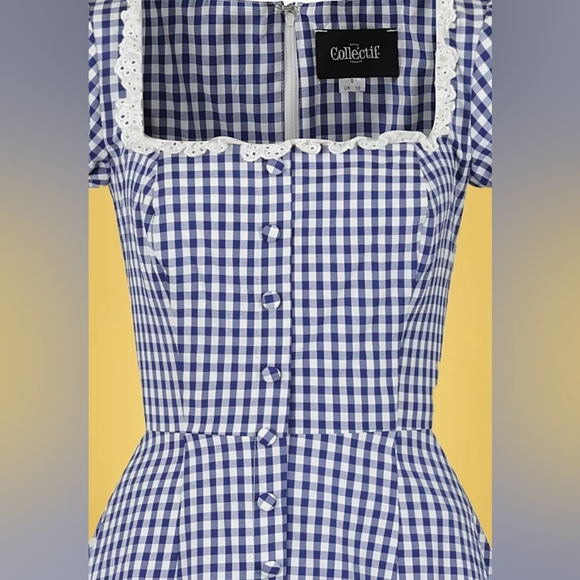 NWOT Blue & White Collectif Eyelet Trim Giulietta Mini Gingham Print Dress - Picture 5 of 14